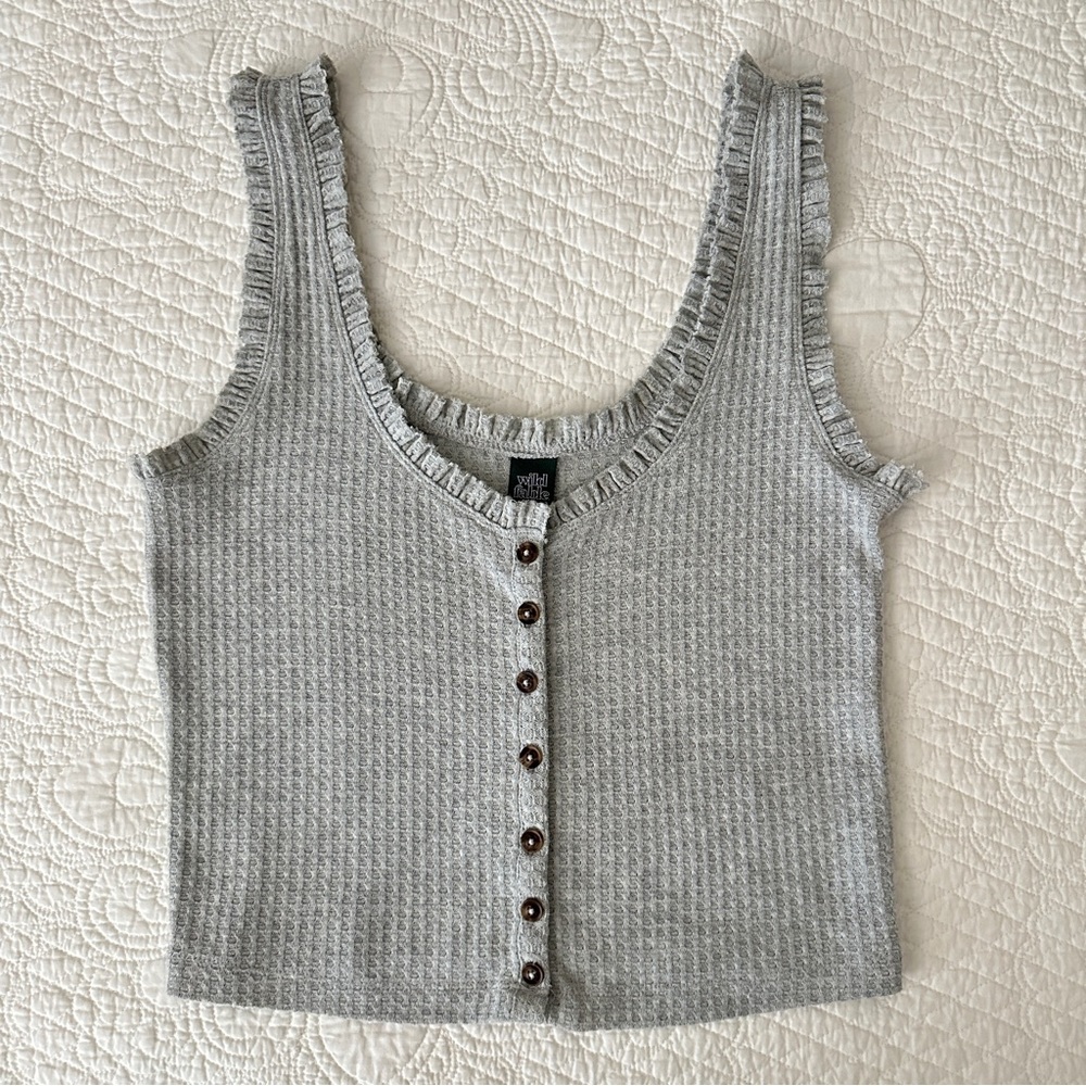 Wild Fable Women's Gray Button-Front Waffle Tank Top - Picture 7 of 7